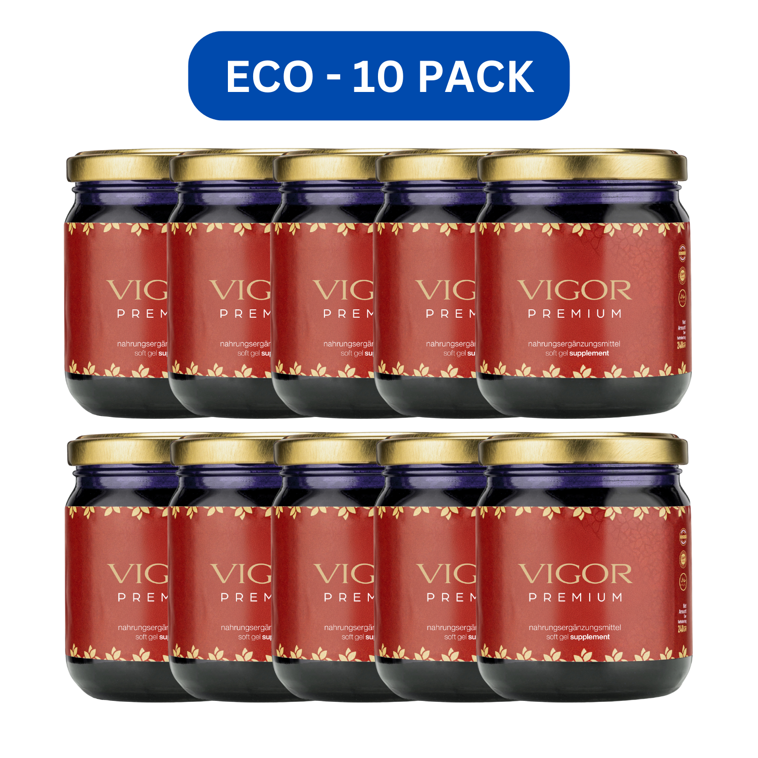 VIGOR Premium Honig Herbal Paste 240 gr, Extra Stark für aktive Männer, Maca, Ginseng & Tribulus Terrestris Gel - 10 Pack